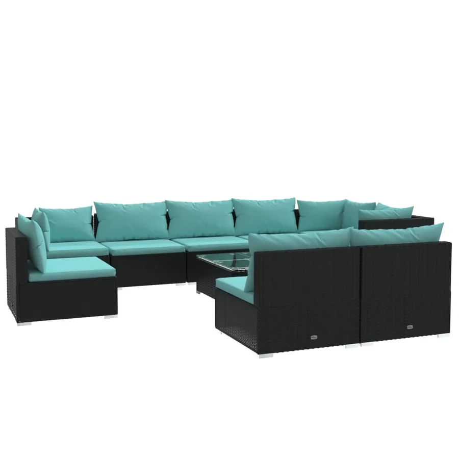 Salon de jardin 10 pcs avec coussins Résine tressée Noir - 2