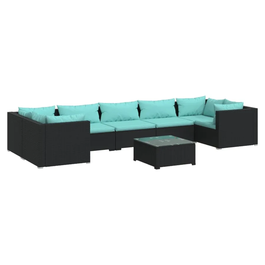 Salon de jardin 8 pcs avec coussins Résine tressée Noir - 2