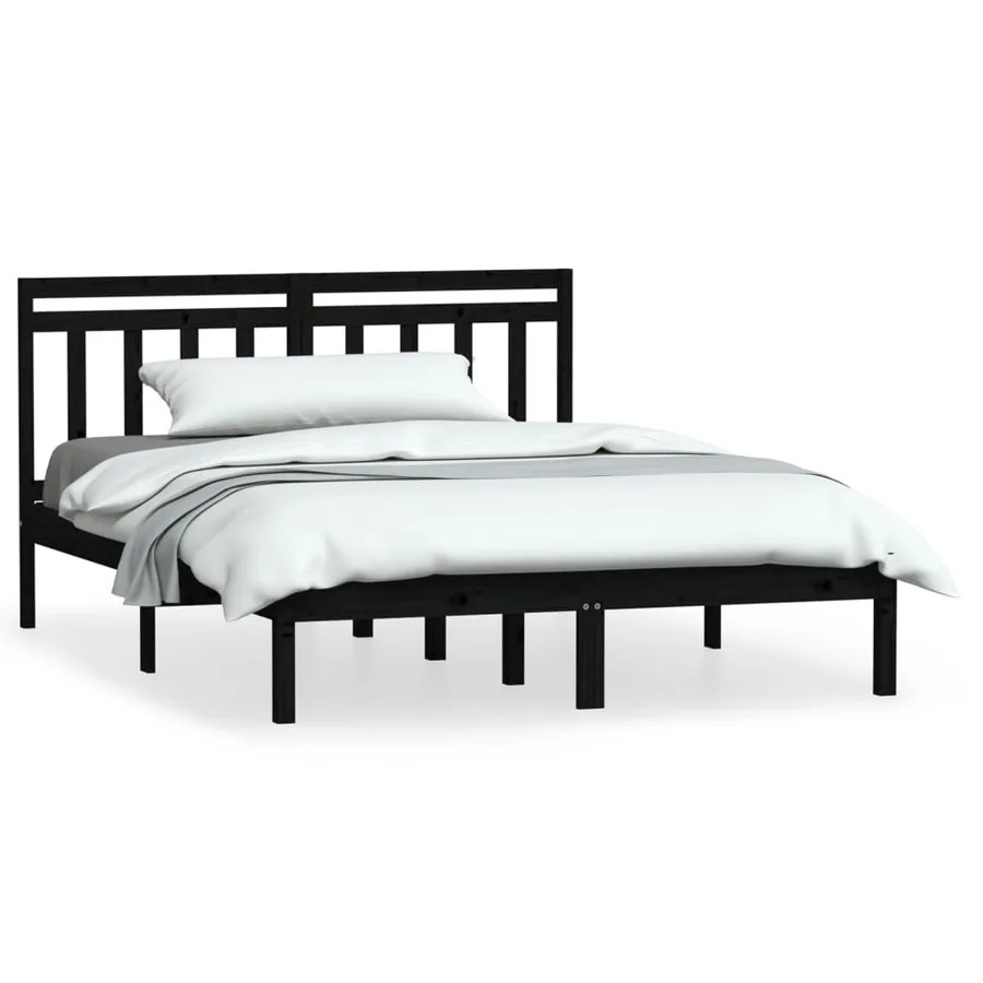 Cadre de lit sans matelas noir bois massif 140x190 cm - 2