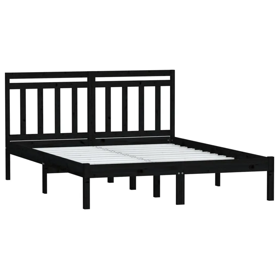Cadre de lit sans matelas noir bois massif 140x190 cm - 3