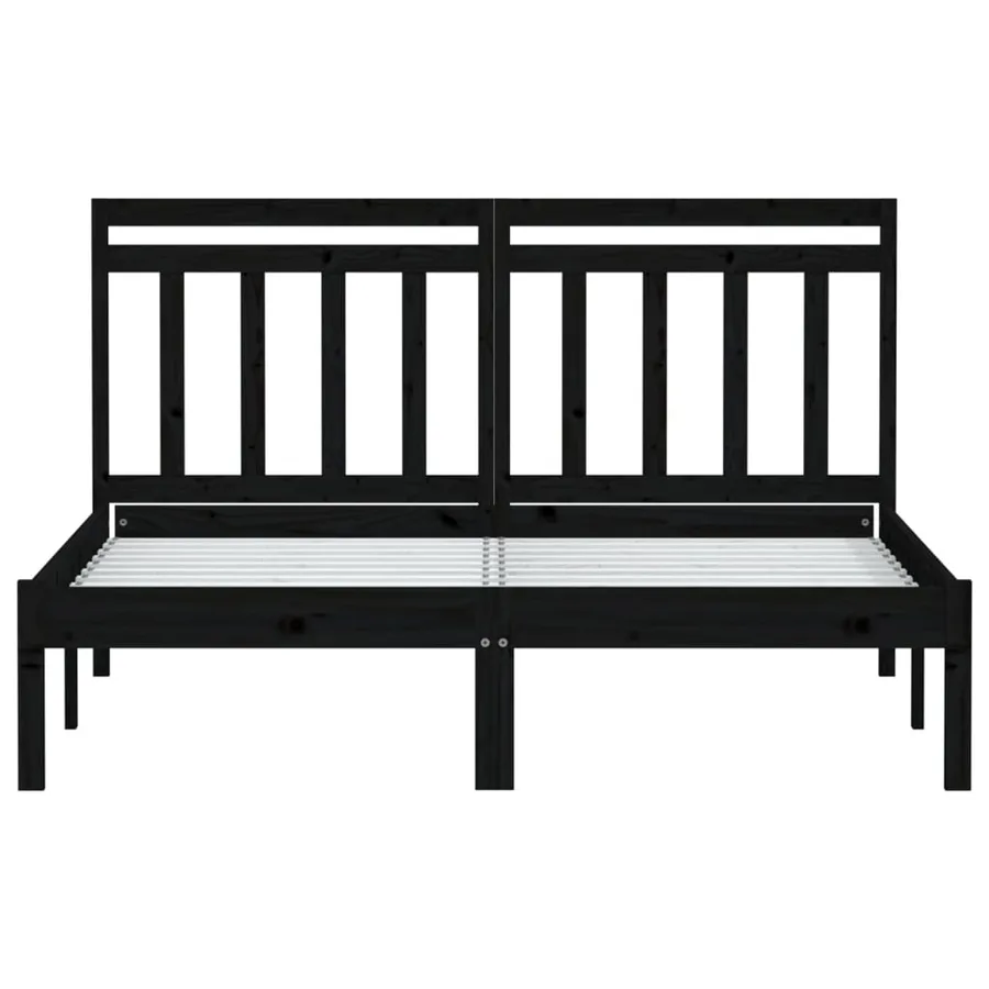 Cadre de lit sans matelas noir bois massif 140x190 cm - 4
