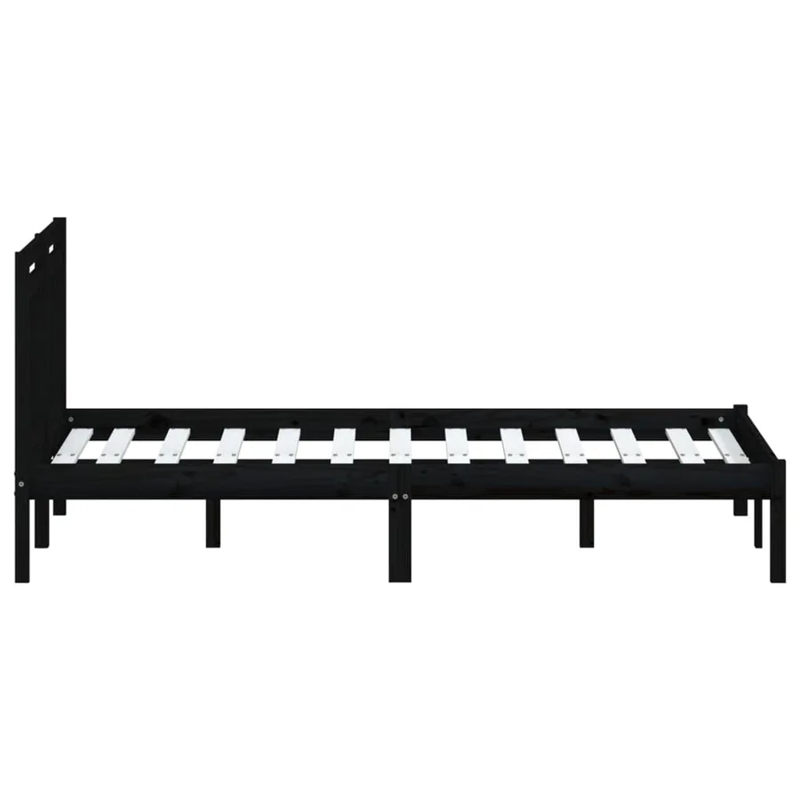 Cadre de lit sans matelas noir bois massif 140x190 cm - 5
