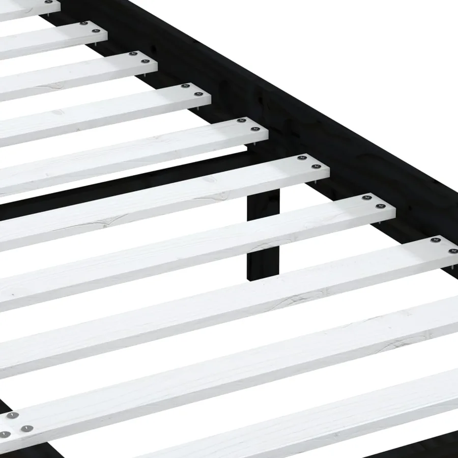 Cadre de lit sans matelas noir bois massif 140x190 cm - 6