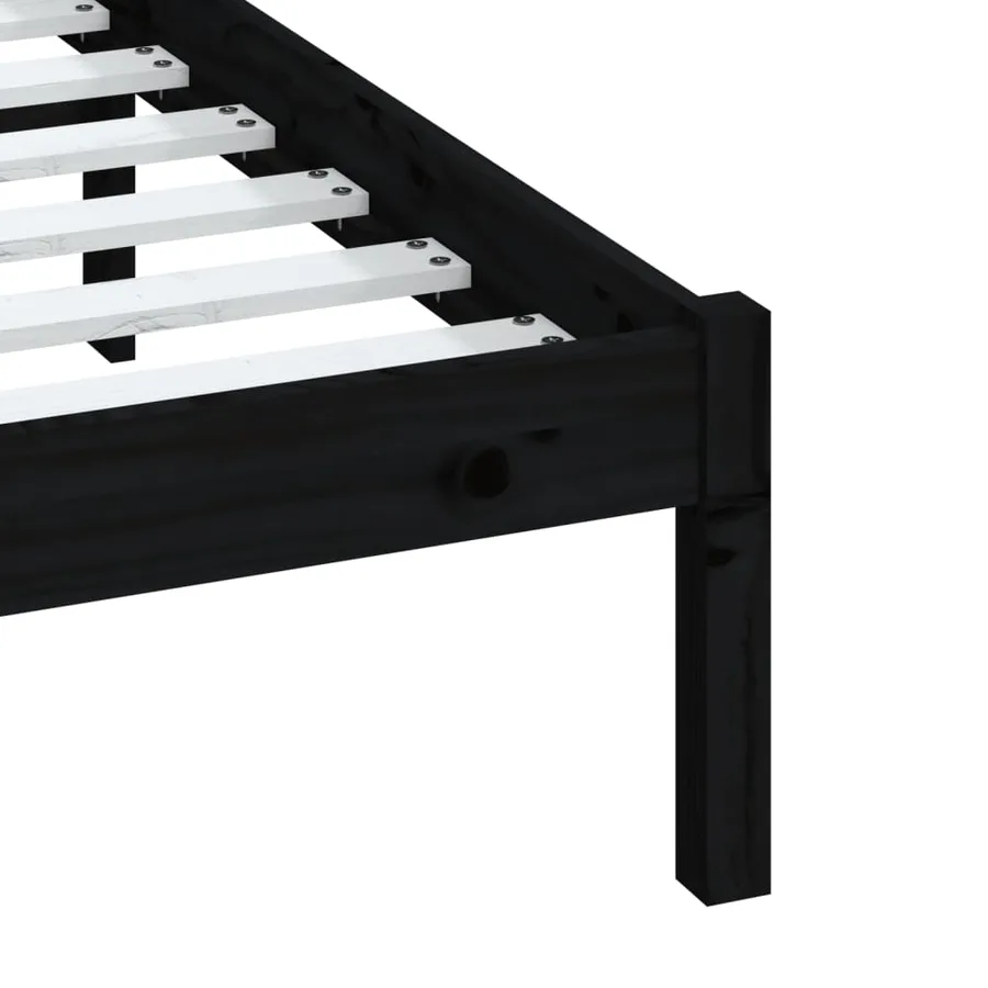 Cadre de lit sans matelas noir bois massif 140x190 cm - 7