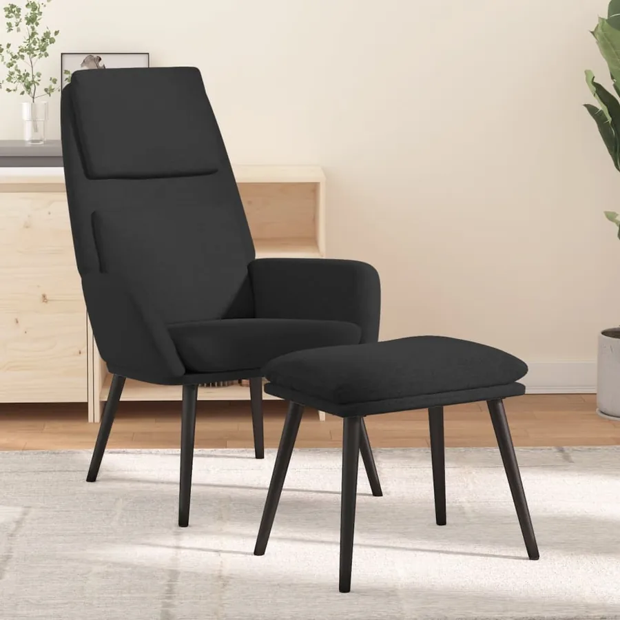 Chaise de relaxation avec tabouret Noir Tissu