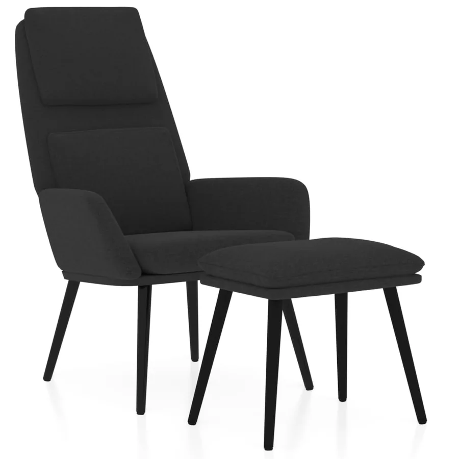 Chaise de relaxation avec tabouret Noir Tissu - 2