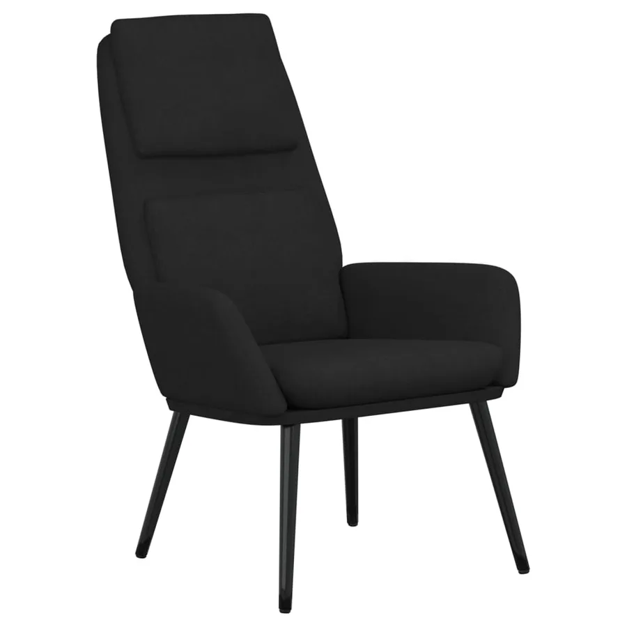 Chaise de relaxation avec tabouret Noir Tissu - 4