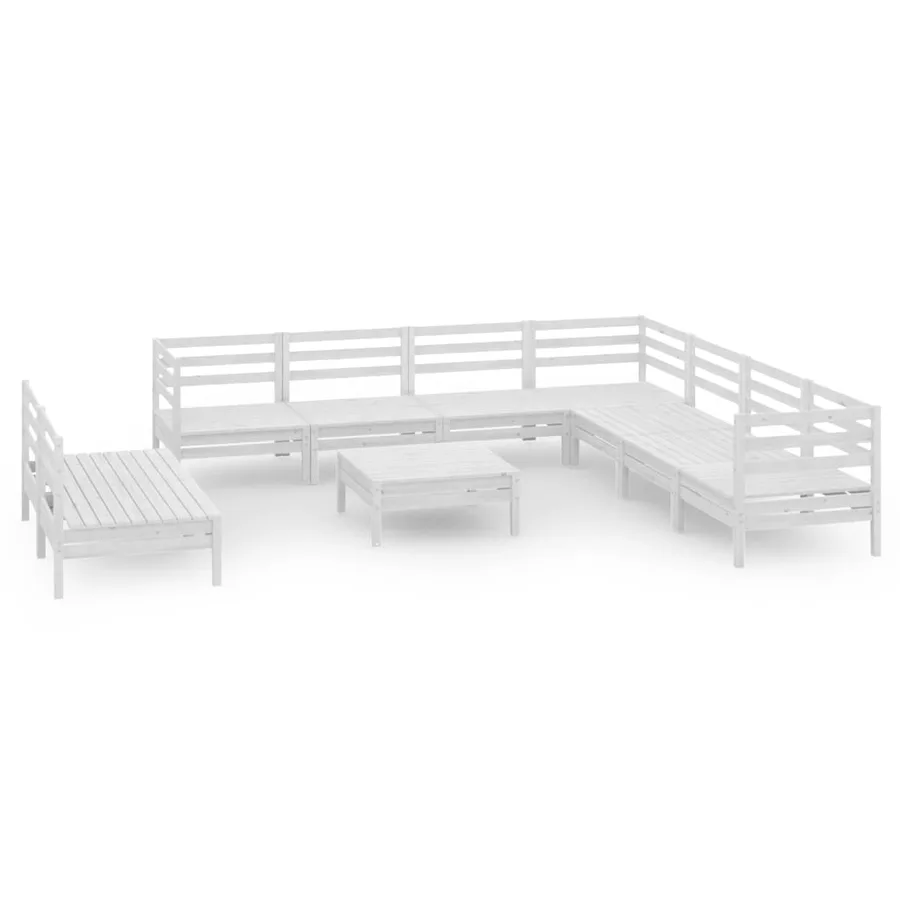 Salon de jardin 10 pcs Bois de pin massif Blanc - 2