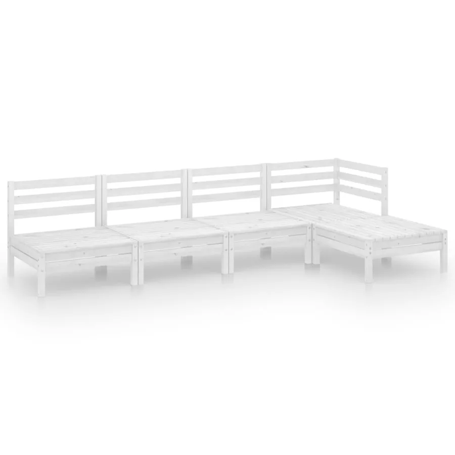 Salon de jardin 5 pcs Bois de pin massif Blanc - 2