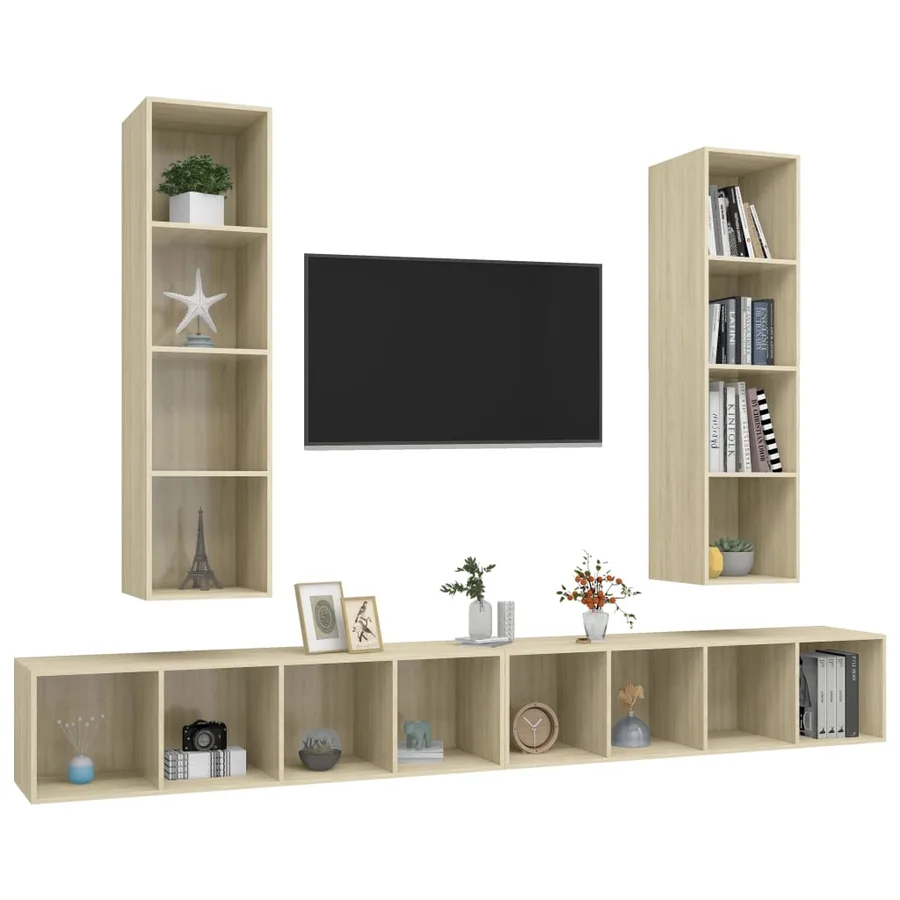 Meubles TV muraux 4 pcs Chêne sonoma Bois d'ingénierie - 3