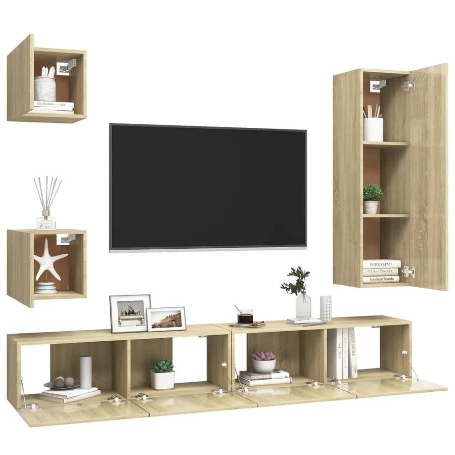 Ensemble de meubles TV 5 pcs Chêne sonoma Bois d'ingénierie - 3