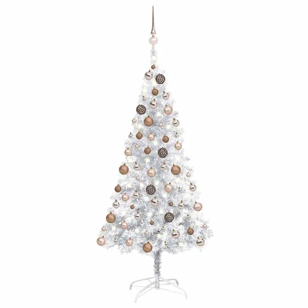 Arbre de Noël artificiel pré-éclairé/boules argenté 150 cm PET
