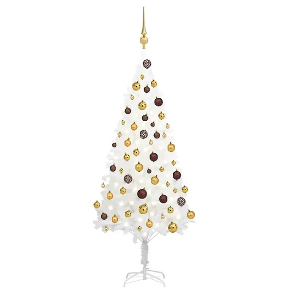 Arbre de Noël artificiel pré-éclairé et boules blanc 120 cm
