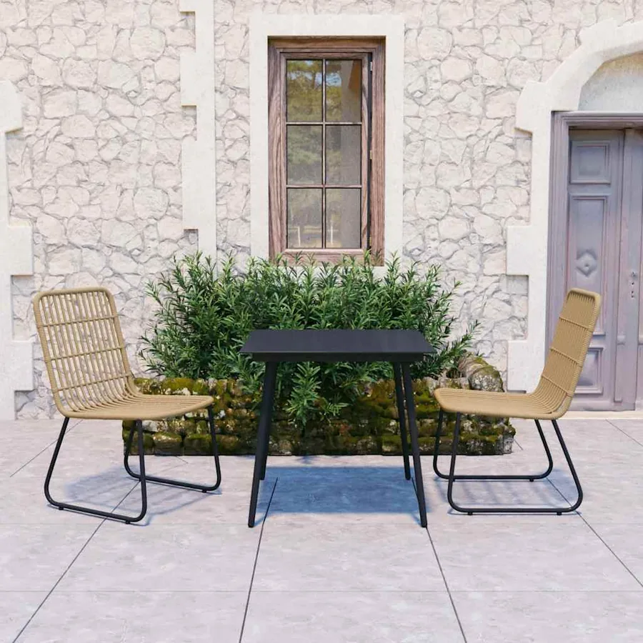 Ensemble à manger d'extérieur 3 pcs résine tressée et verre