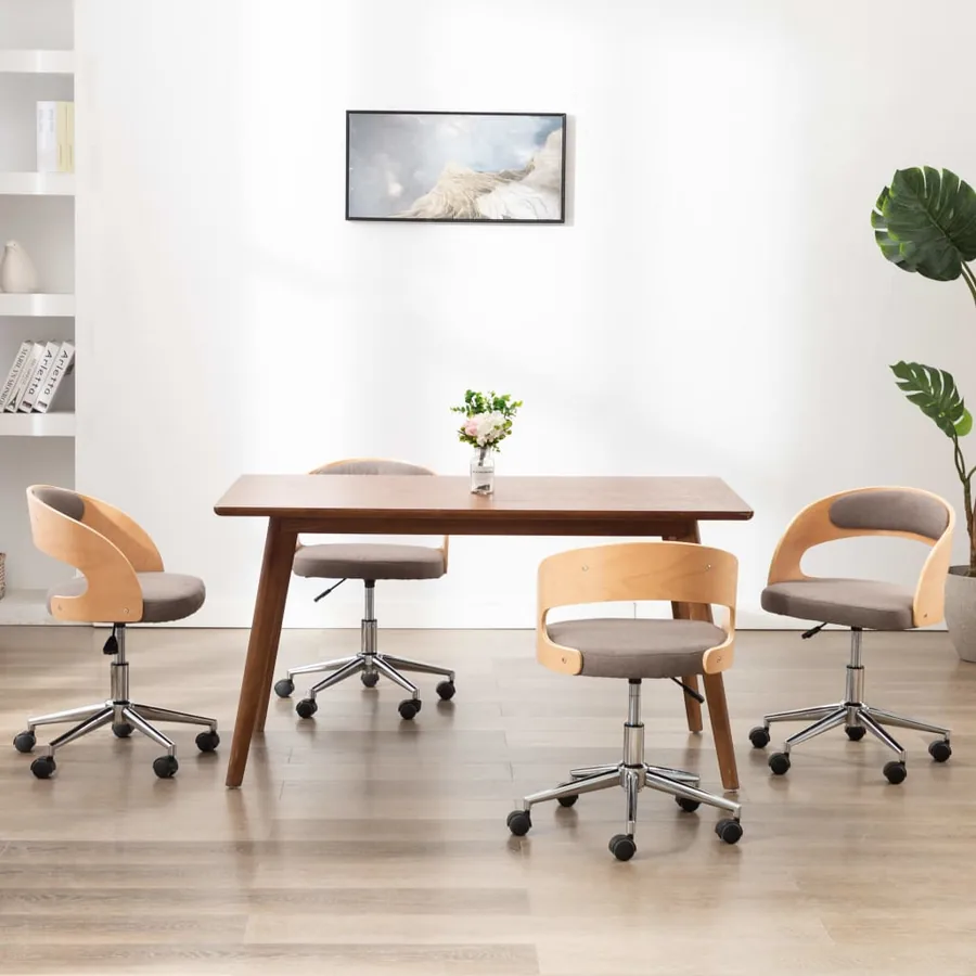 Chaises pivotantes à manger lot de 4 taupe bois courbé et tissu