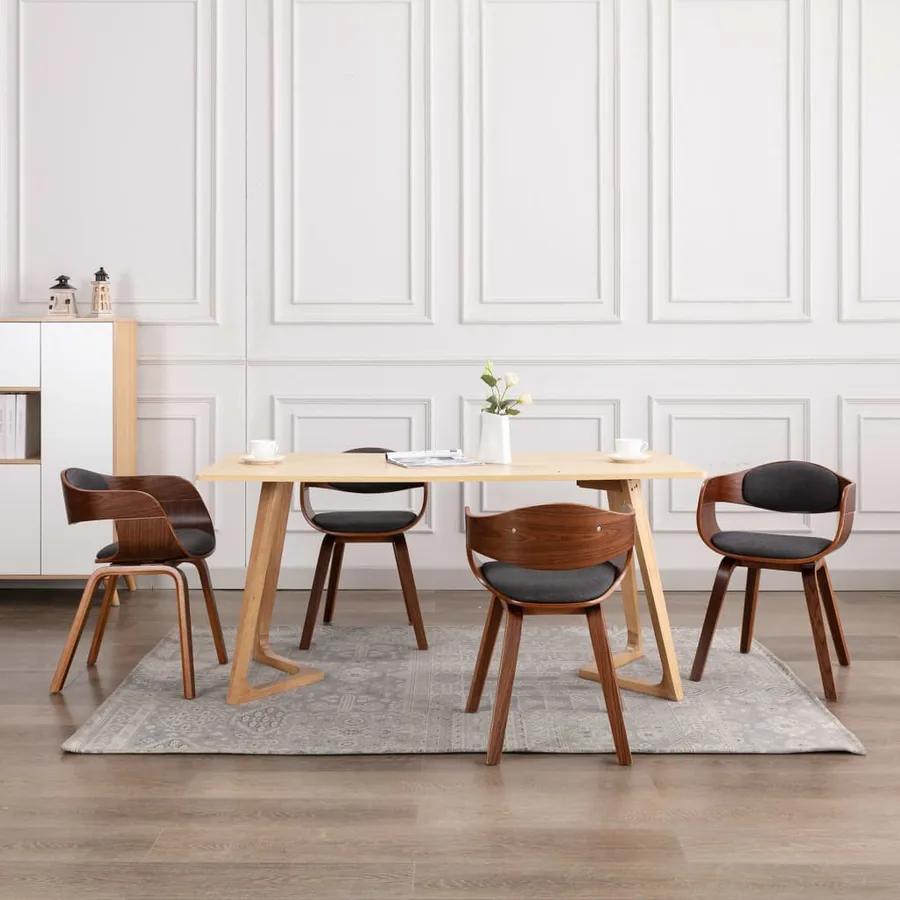 Chaises à manger lot de 6 bois courbé et tissu gris