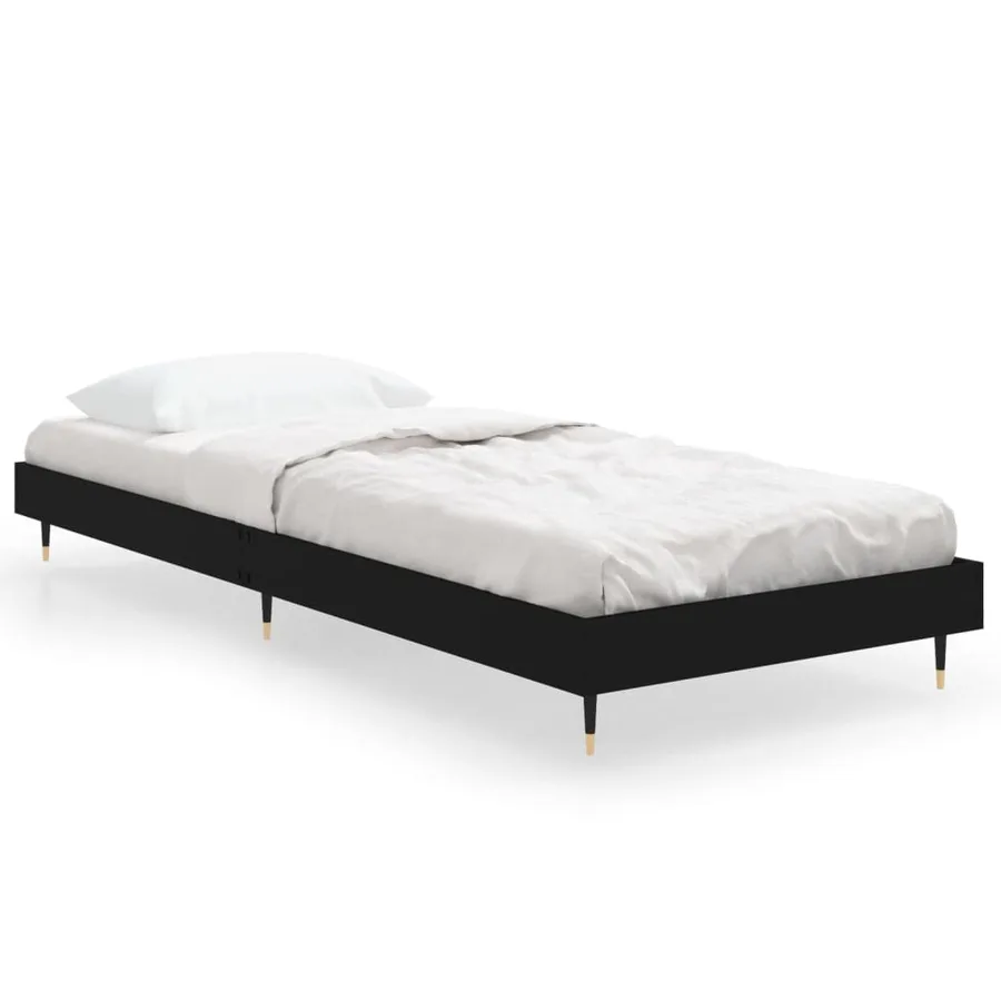 Cadre de lit sans matelas noir 75x190 cm bois ingénierie - 2