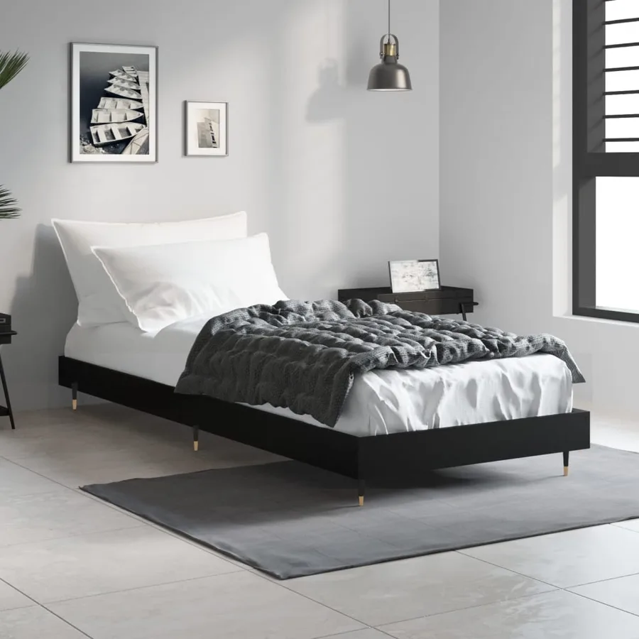 Cadre de lit sans matelas noir 75x190 cm bois ingénierie - 3