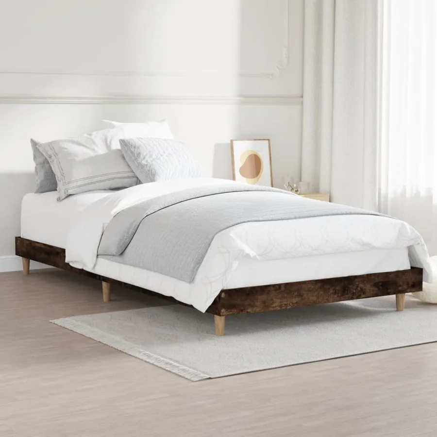 Cadre de lit sans matelas chêne fumé 90x200cm bois d'ingénierie - 4