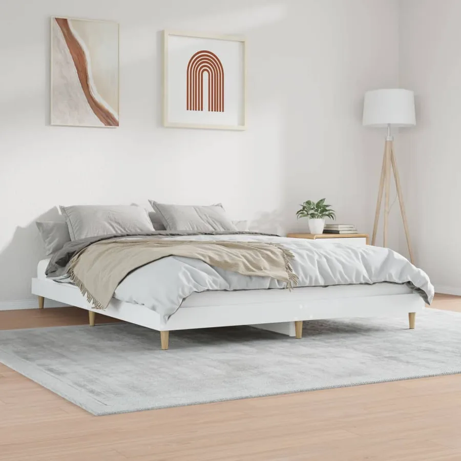 Cadre de lit sans matelas blanc 200x200 cm bois d'ingénierie - 4