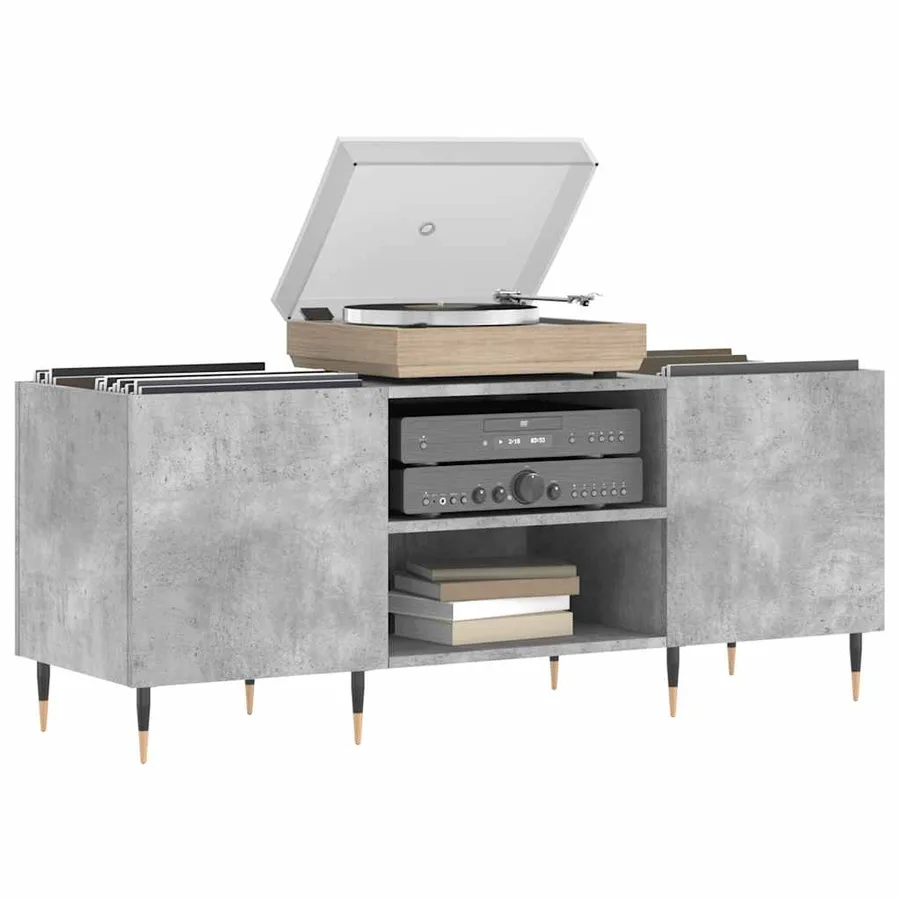 Armoire à disques gris béton 121x38x48 cm bois d'ingénierie - 3
