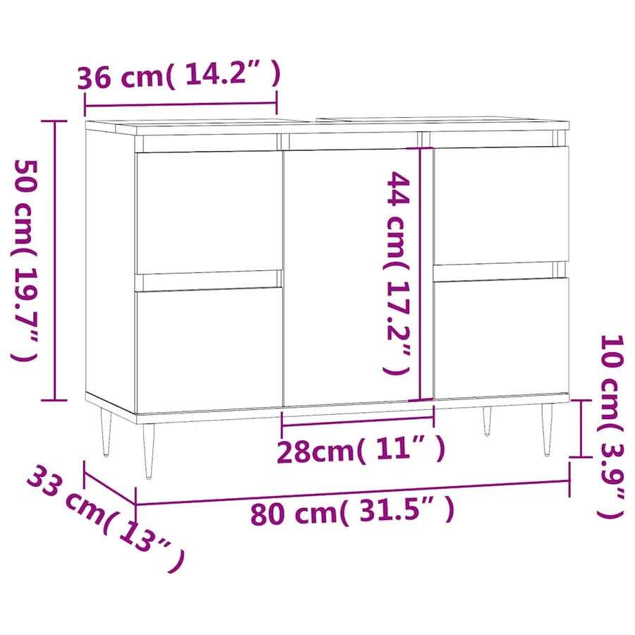 Armoire de salle de bain noir 80x33x60 cm bois d'ingénierie - 12