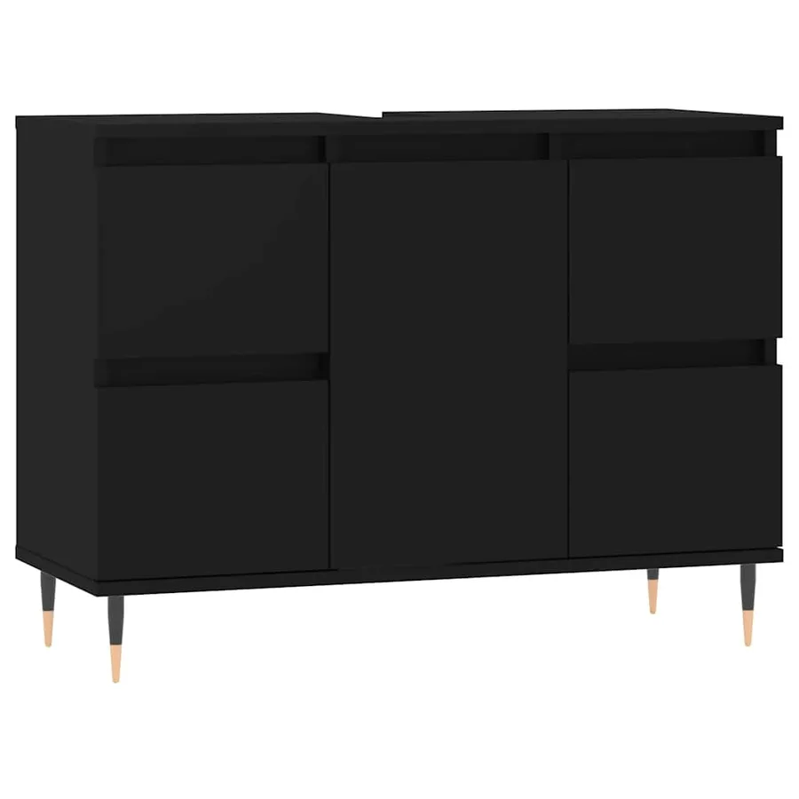 Armoire de salle de bain noir 80x33x60 cm bois d'ingénierie - 2