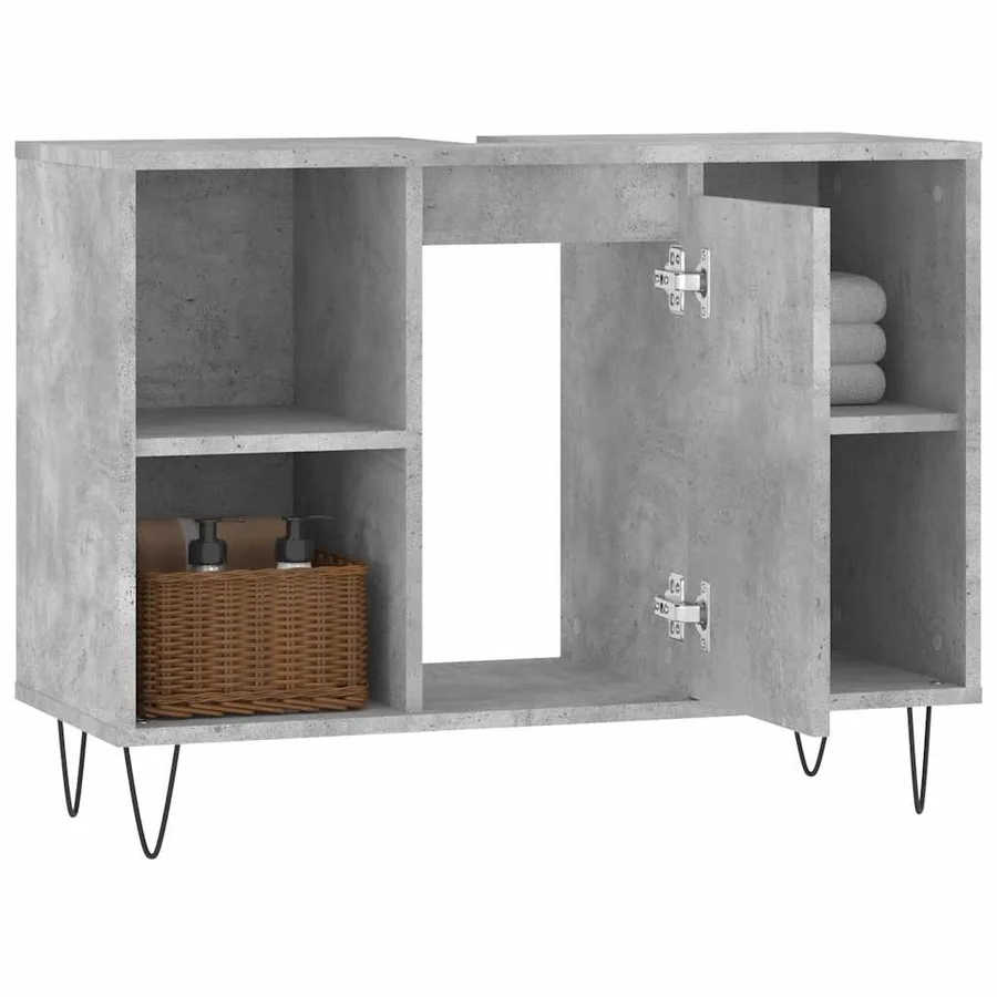 Armoire salle de bain gris béton 80x33x60cm bois d'ingénierie - 4