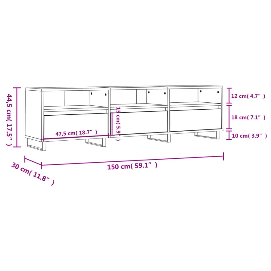 Meuble TV blanc brillant 150x30x44,5 cm bois d'ingénierie - 11