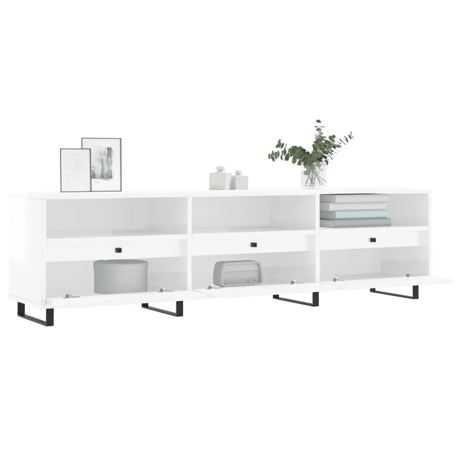 Meuble TV blanc brillant 150x30x44,5 cm bois d'ingénierie - 4