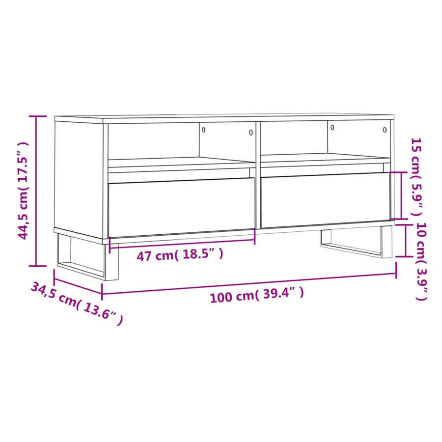 Meuble TV chêne sonoma 100x34,5x44,5 cm bois d'ingénierie - 11