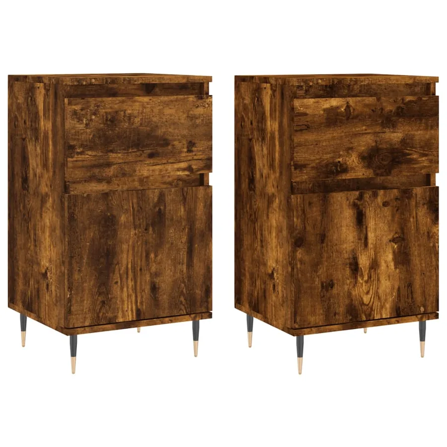 Buffets 2 pcs chêne fumé 40x35x70 cm bois d'ingénierie - 2