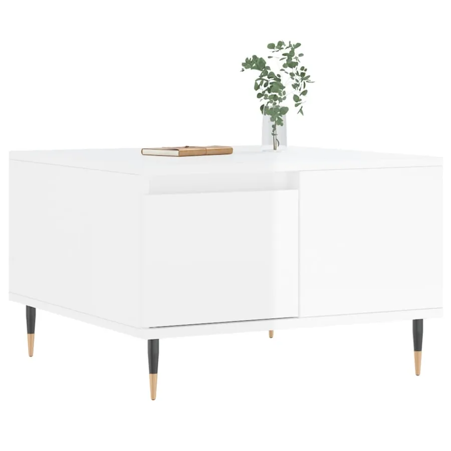 Table basse blanc brillant 55x55x36,5 cm bois d'ingénierie - 3