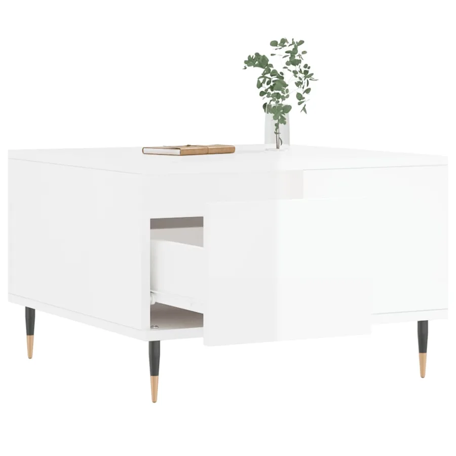 Table basse blanc brillant 55x55x36,5 cm bois d'ingénierie - 4