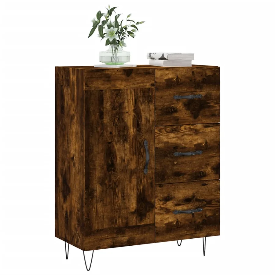Buffet chêne fumé 69,5x34x90 cm bois d'ingénierie - 3