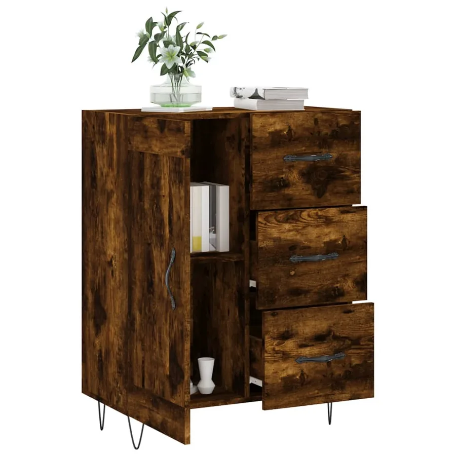 Buffet chêne fumé 69,5x34x90 cm bois d'ingénierie - 4