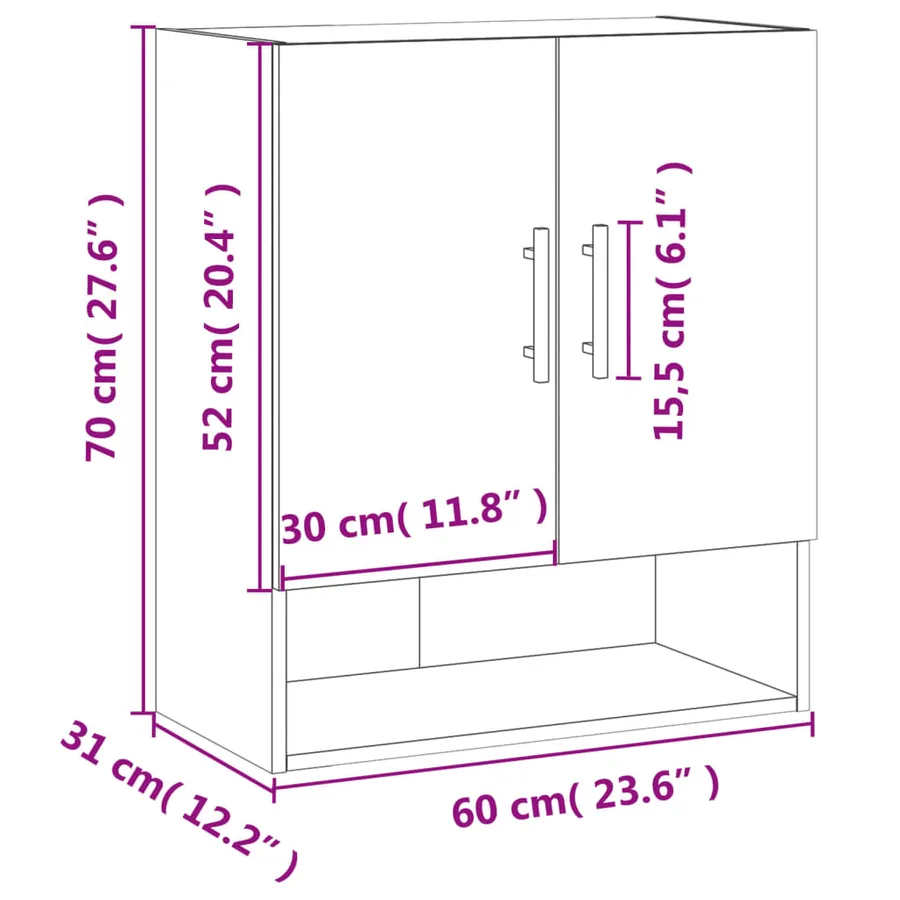 Armoire murale sonoma gris 60x31x70 cm bois d'ingénierie - 12