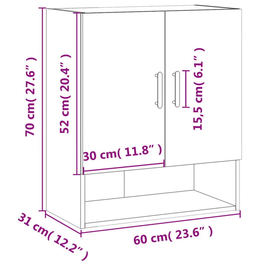 Armoire murale chêne sonoma 60x31x70 cm bois d'ingénierie - 12