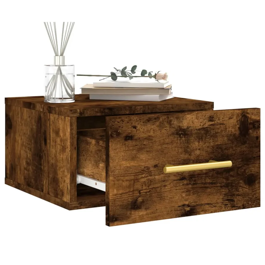 Table de chevet murale chêne fumé 35x35x20 cm - 4