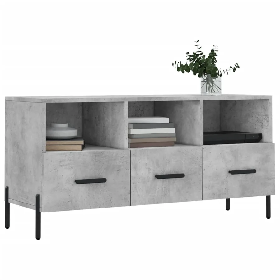 Meuble TV gris béton 102x36x50 cm bois d'ingénierie - 3