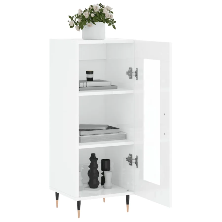Buffet Blanc brillant 34,5x34x90 cm Bois d'ingénierie - 4