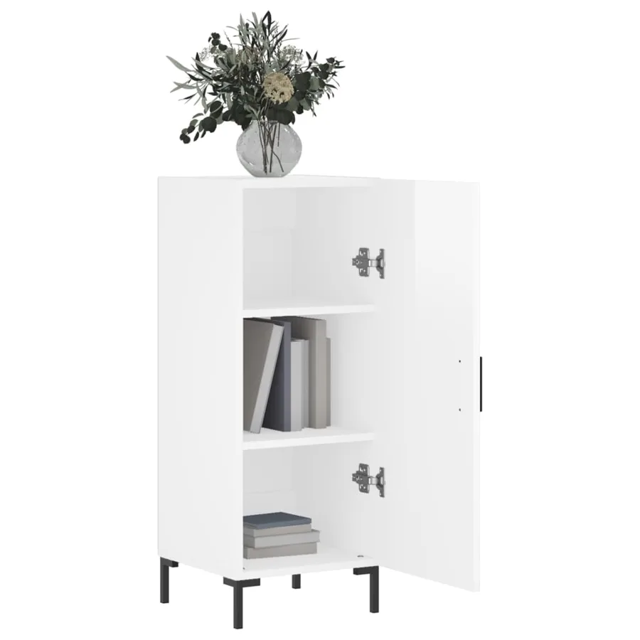 Buffet Blanc brillant 34,5x34x90 cm Bois d'ingénierie - 4