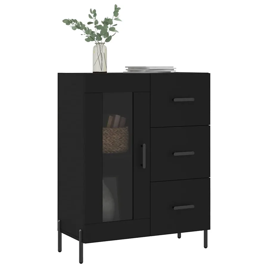 Buffet noir 69,5x34x90 cm bois d'ingénierie - 3
