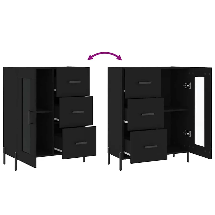 Buffet noir 69,5x34x90 cm bois d'ingénierie - 9