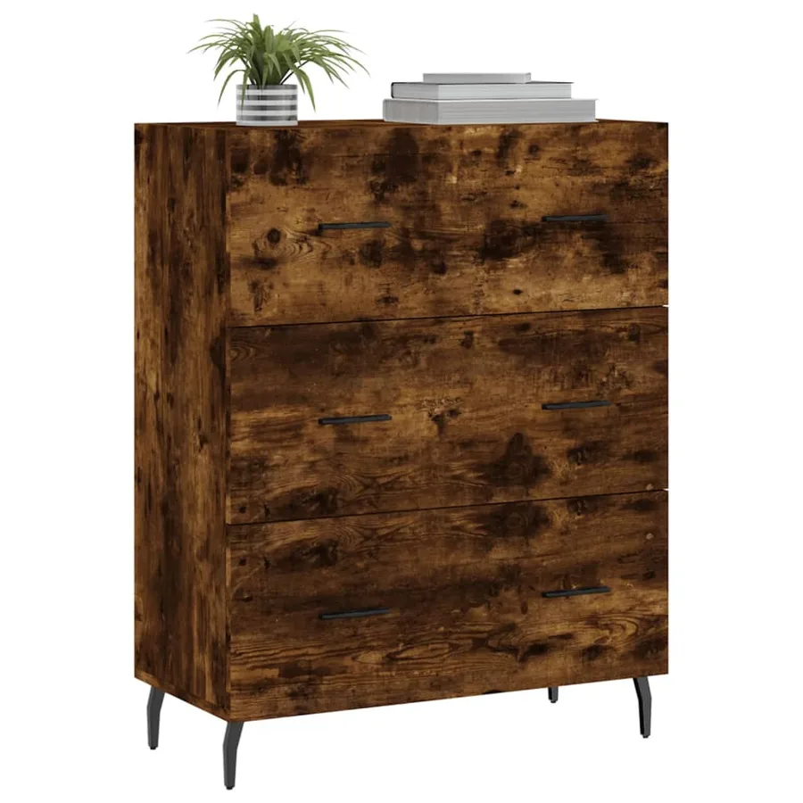 Buffet chêne fumé 69,5x34x90 cm bois d'ingénierie - 3