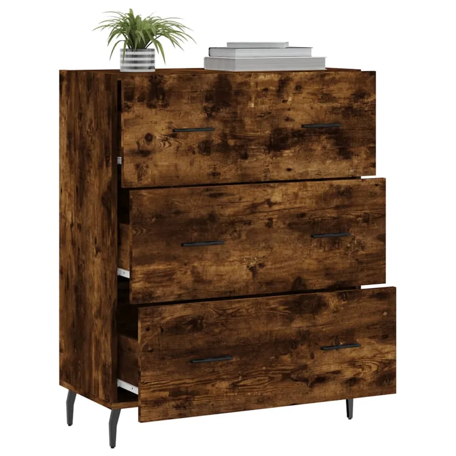 Buffet chêne fumé 69,5x34x90 cm bois d'ingénierie - 4