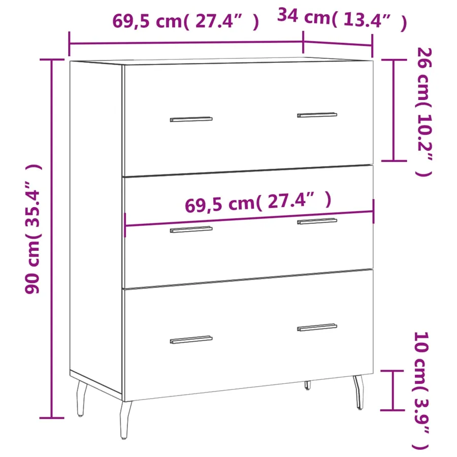Buffet chêne sonoma 69,5x34x90 cm bois d'ingénierie - 12