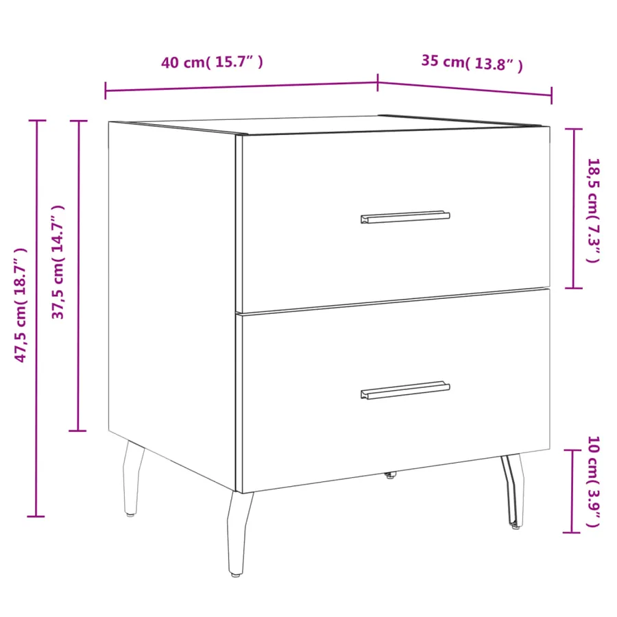 Table de chevet blanc 40x35x47,5 cm bois d’ingénierie - 12