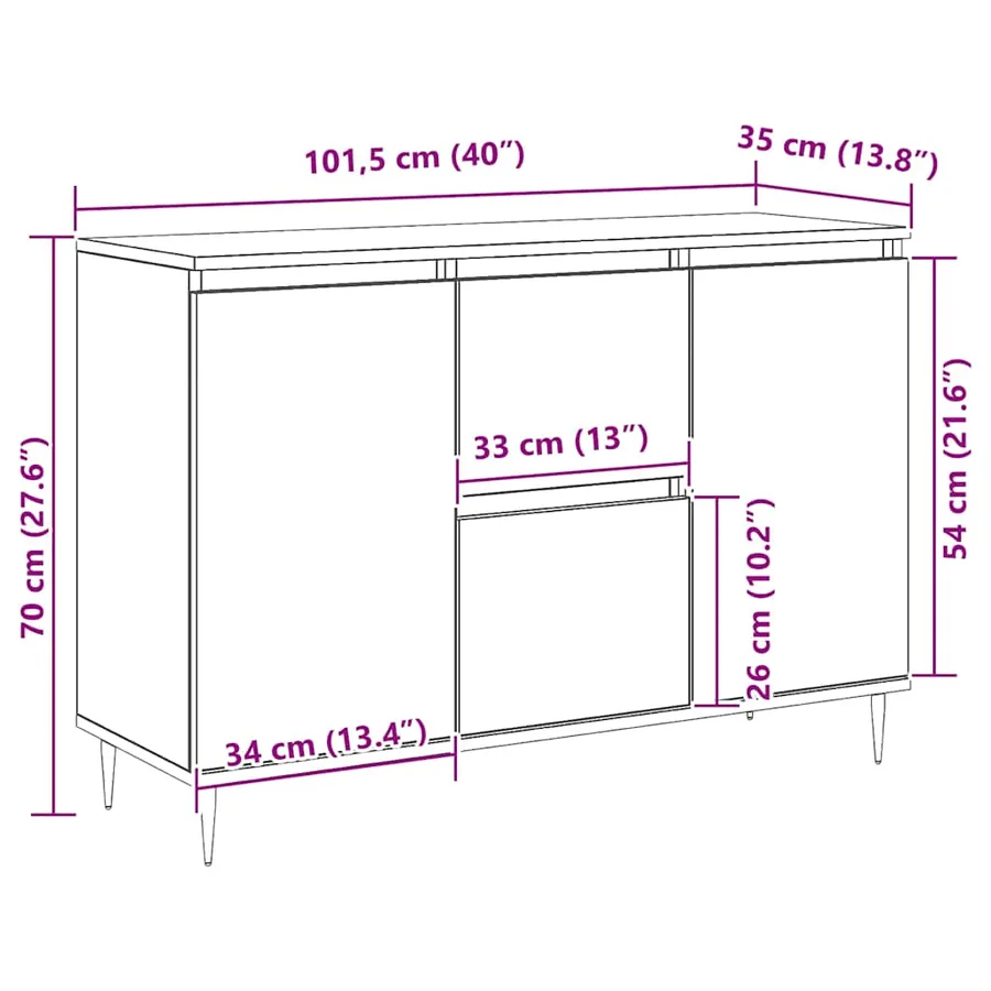 Buffet noir 101,5x35x70 cm bois d’ingénierie - 10