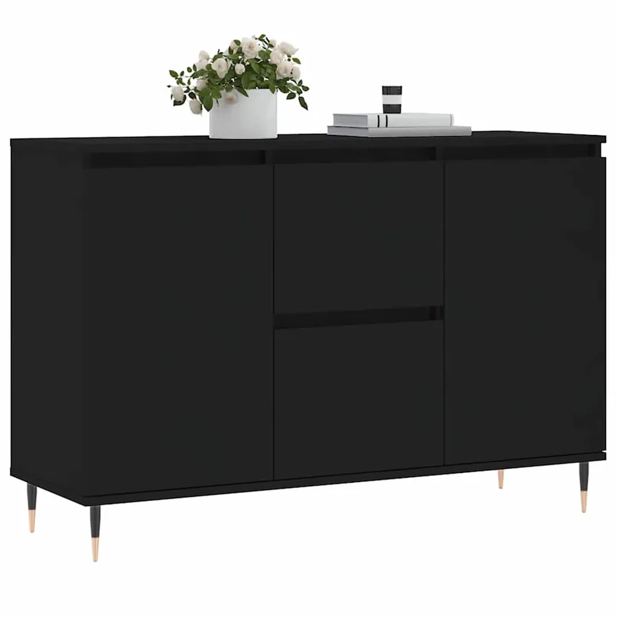 Buffet noir 101,5x35x70 cm bois d’ingénierie - 3